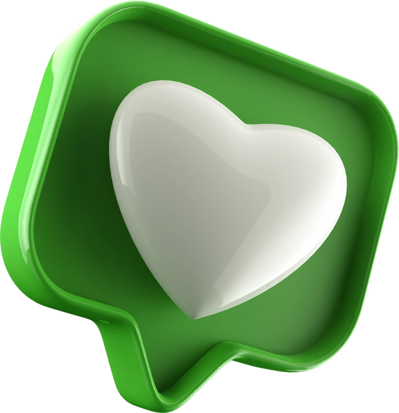 Icon 3d like , heart or love green 3D illustration